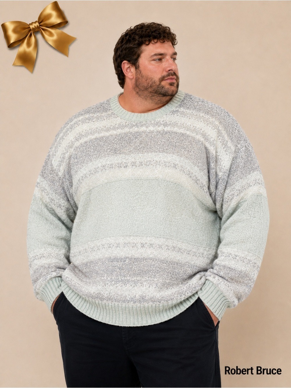 Robert Bruce Wool Sweater Pastel Light Green Gray Size XL Vintage